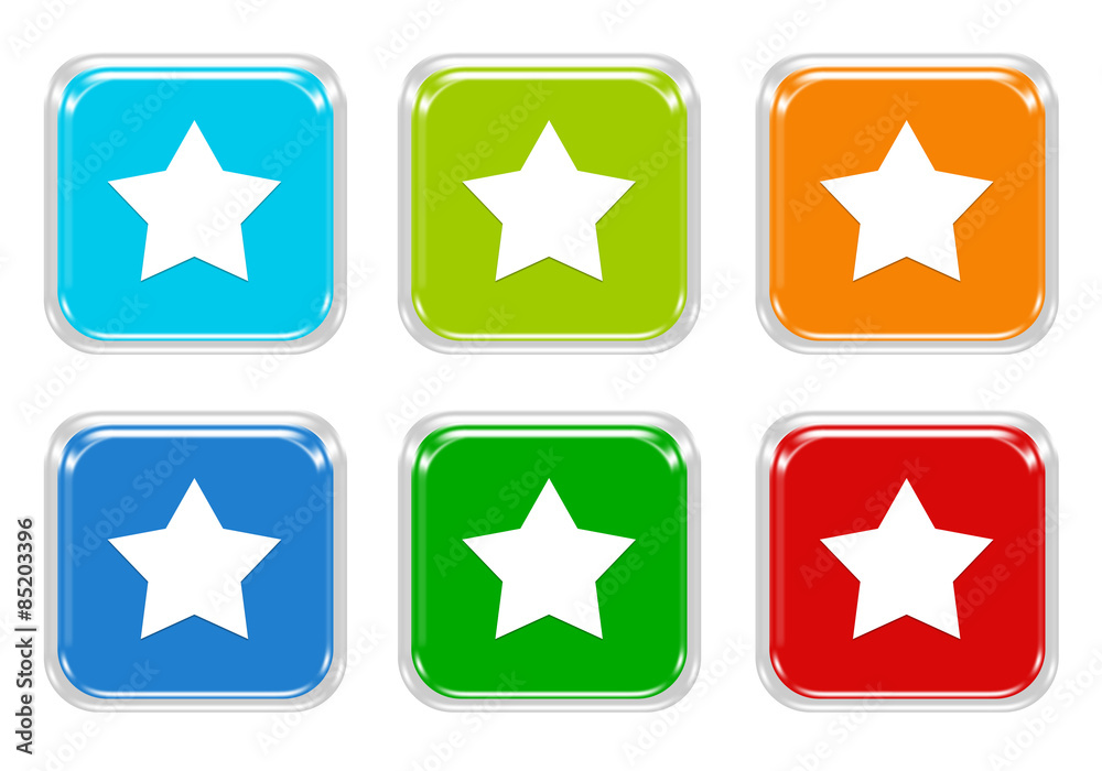 Wall mural set of squared colorful buttons with star symbol