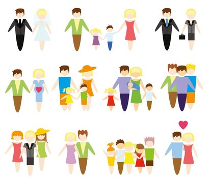 Business concept flat icons set of family, health, married, career and vacation infographic design elements vector illustration