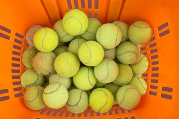 Tennis balls in  basket