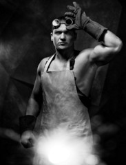 Worker men: blacksmith black and white