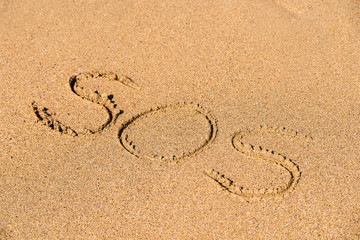 SOS Help Cry For Help Written On Beach Sand