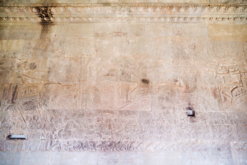 Historic Khmer bas-relief at Angkor Wat temple, Cambodia. A part of whole long image. Number 10