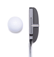 Putter and Golf Ball on White