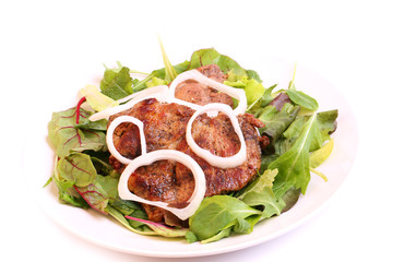 roasted meat onion green lettuce barbecue healthy homemade food diet on a white background