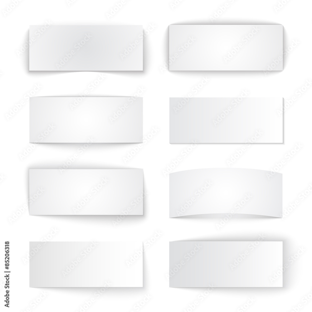 Poster Set of isolated blank paper banners with transparent shadows on 