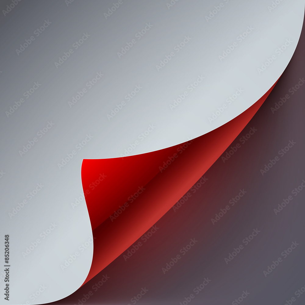 Aufkleber curled grey and red paper page corner with realistic shadow