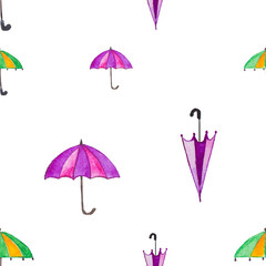 Watercolor raster autumn umbrella seamless pattern