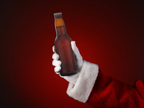 Santa Holding a Bottle of Beer