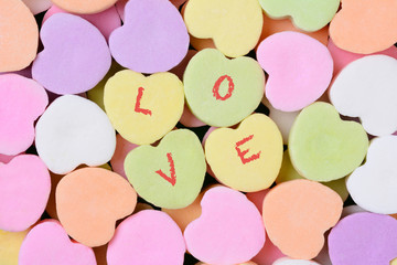 Candy Hearts Macro With LOVE Spelled Out