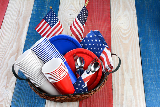 Picnic Table Ready For Fourth of July Party