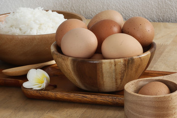 Eggs in a bowl, wooden flooring