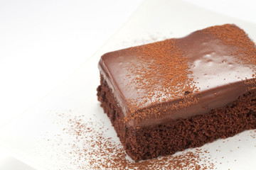 Chocolate cake on plate,close up