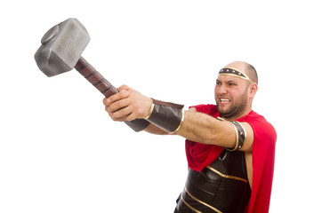 Gladiator with hammer isolated on white
