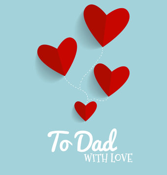 Happy fathers day card design with Red heart. Vector Illustratio