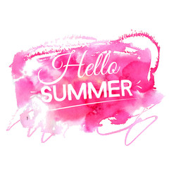 Bright hello summer illustration. Text on artistic pink