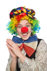 Female clown isolated on white