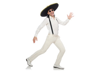 Mexican man wearing sombrero isolated on white