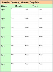 Calendar (Weekly) Master Template , free to fill in on your demand
