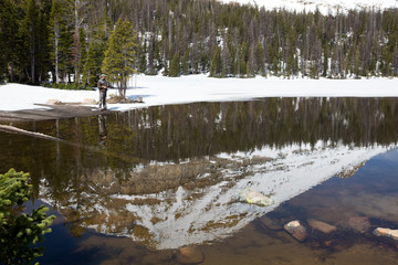 Fisherman on the Mirror Lake.   Uinta-Wasatch-Cache National For
