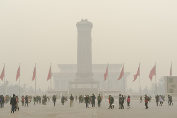 The haze hangs over Tiananmen Square