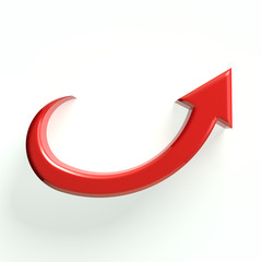 3D curved red up arrow