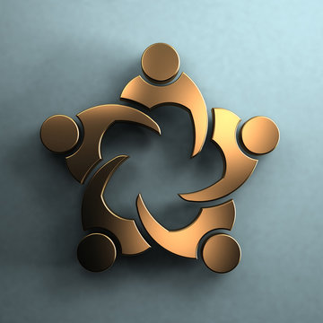 3D Group of people in a meeting.Golden style in wall. Teamwork concept
