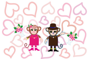 可愛い猿のハートいっぱいグリーティングカード