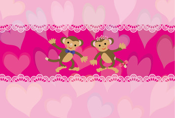 可愛い猿のハートいっぱいグリーティングカード