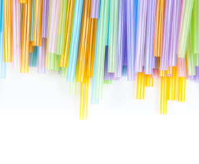 Colored Plastic Drinking Straws closeup, macro