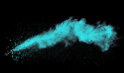 Launched colorful powder, isolated on black background