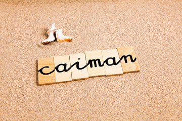 Words formed from small pieces of wood containing a sun and beach tourist destination, Caiman