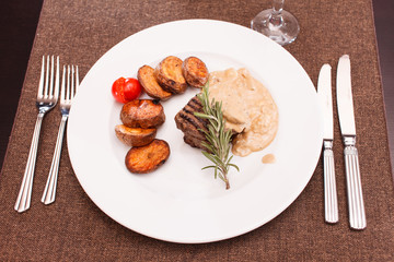 beef steak with potatoes