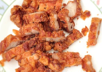 Fried pork in a dish