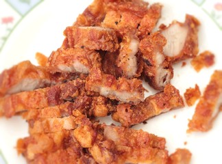 Fried pork in a dish