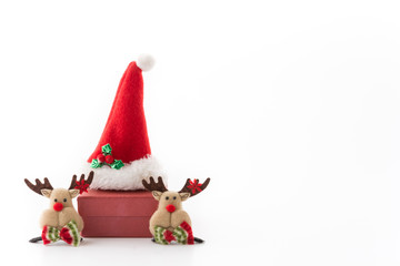 gift box with christmas hat and raindeer