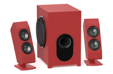 Fototapeta premium red loudspeakers with subwoofer system 2.1