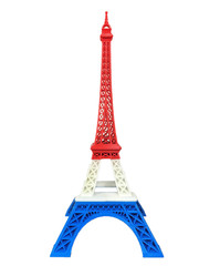 Eiffel Tower Model with Red White Blue Stripe printed by 3D Printer Isolated