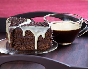 Chocolate cake with coffee