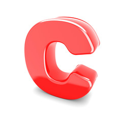3d red metal letter C isolated white background