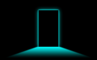 Black door with bright neonlight at the other side