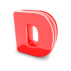 3d red metal letter D isolated white background