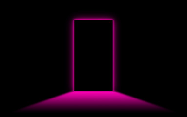 Black door with bright neonlight at the other side