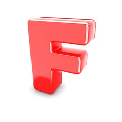 3d red metal letter F isolated white background