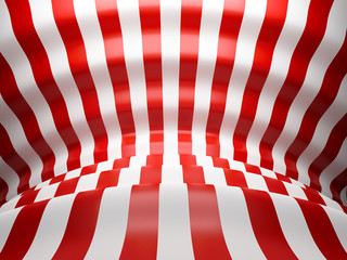 3D Red and white wave lines background with glossy reflects