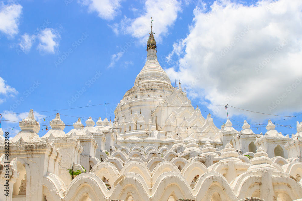 Wall mural white pagoda at the temple, mynmar