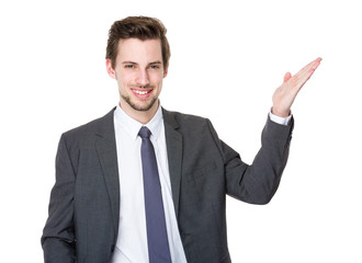 American businessman with hand presentation