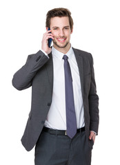 Caucasian businessman talk to cellphone