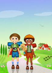 Children walking in the mountains