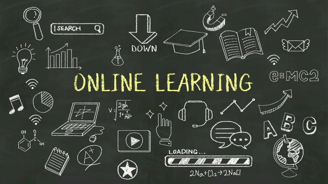 Handwriting concept of 'Online Learning' at chalkboard.