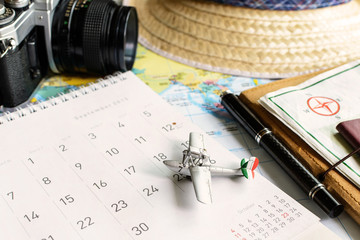 diary and calendar with passport